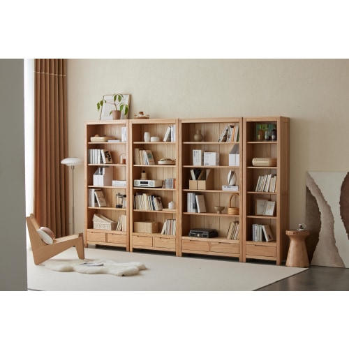 Oak effect bookcase with doors top
